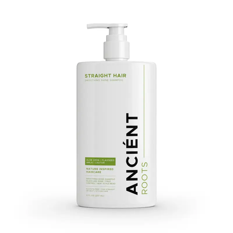 Ancient Roots Straight Hair Smoothing Shine Shampoo with Aloe Vera, Flaxseed, Amla and Castor Oil, 8 Fl Oz