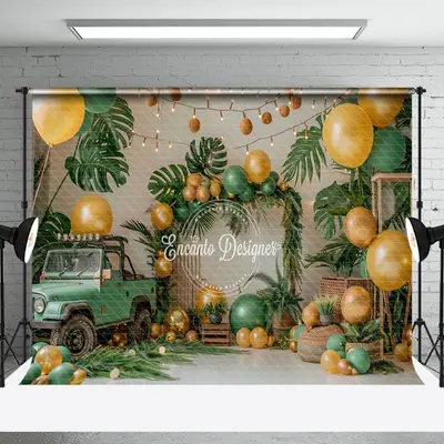 Monstera Car Balloons Summer Cake Smash Backdrop - Aperturee