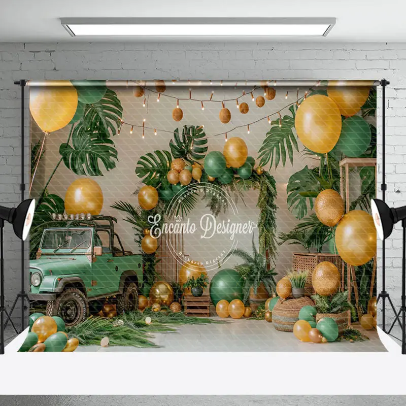 Monstera Car Balloons Summer Cake Smash Backdrop - Aperturee
