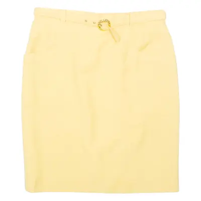Belted Womens Straight Skirt Yellow Knee Length M