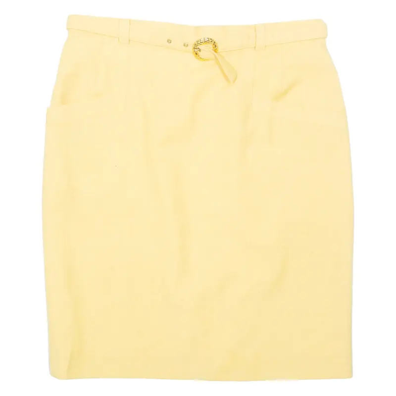 Belted Womens Straight Skirt Yellow Knee Length M