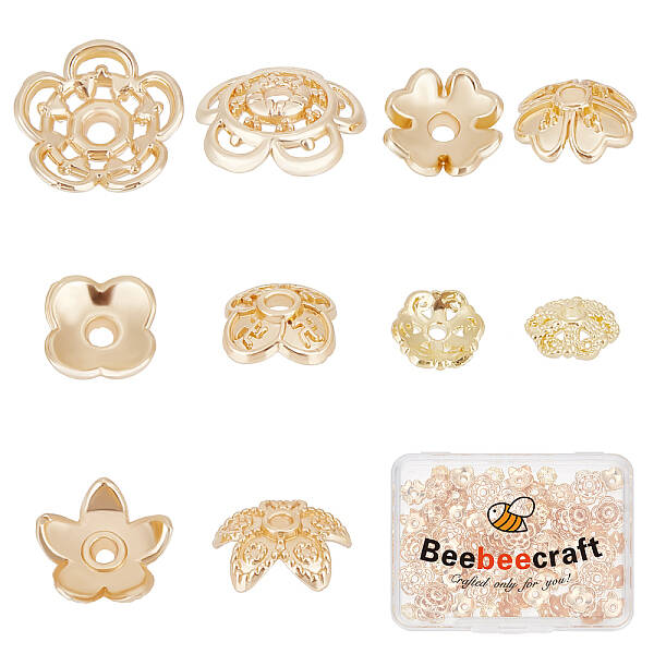 100Pcs 5 Style Brass & Alloy Bead Caps