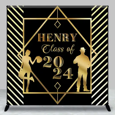 Black Golden Lines Custom Graduation Party Backdrop - Aperturee