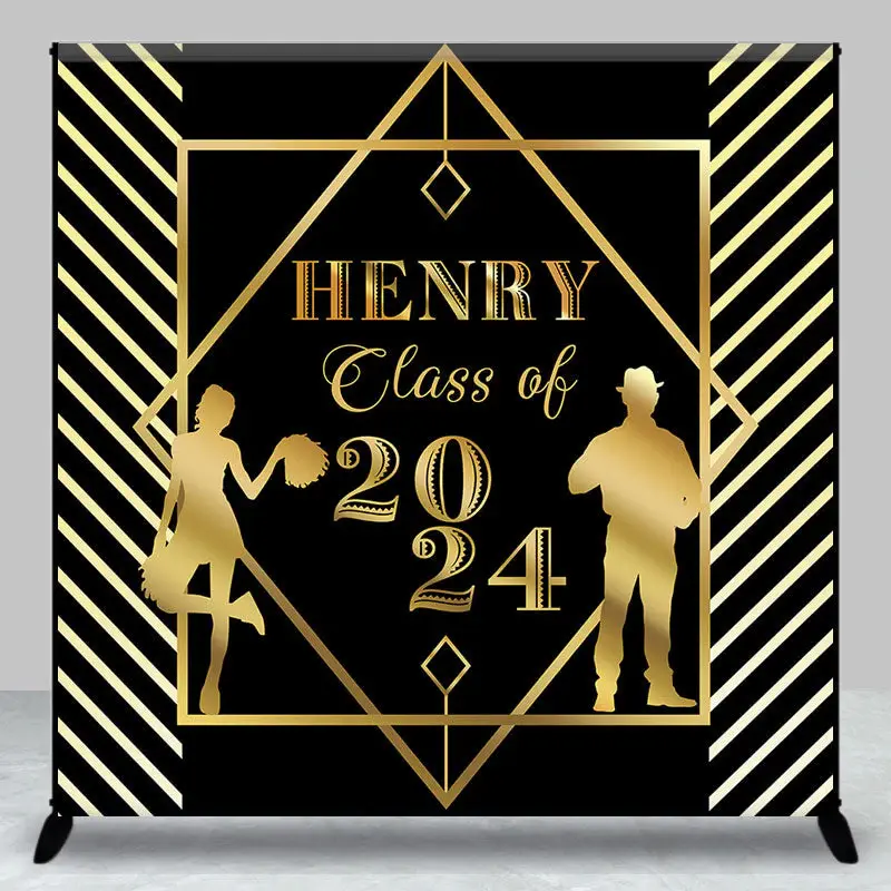 Black Golden Lines Custom Graduation Party Backdrop - Aperturee