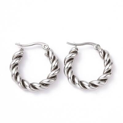 Non-Tarnish 304 Stainless Steel Twist Rope Hoop Earrings for Women