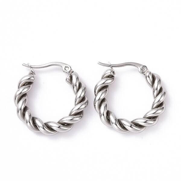 Non-Tarnish 304 Stainless Steel Twist Rope Hoop Earrings for Women