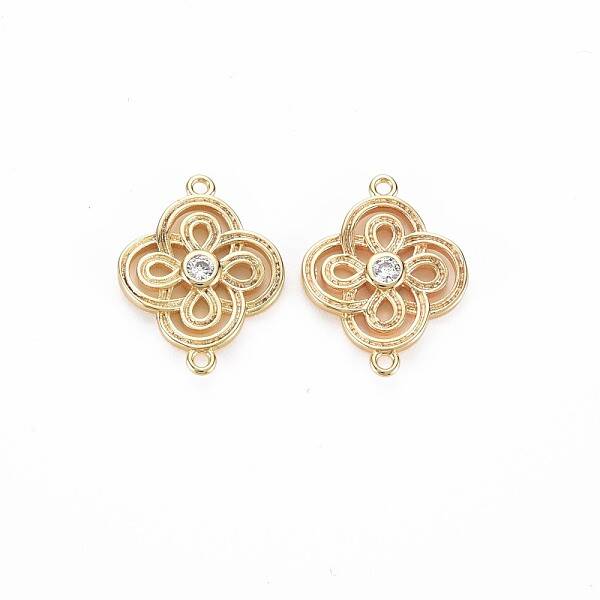 Brass Micro Pave Clear Cubic Zirconia Connector Charms
