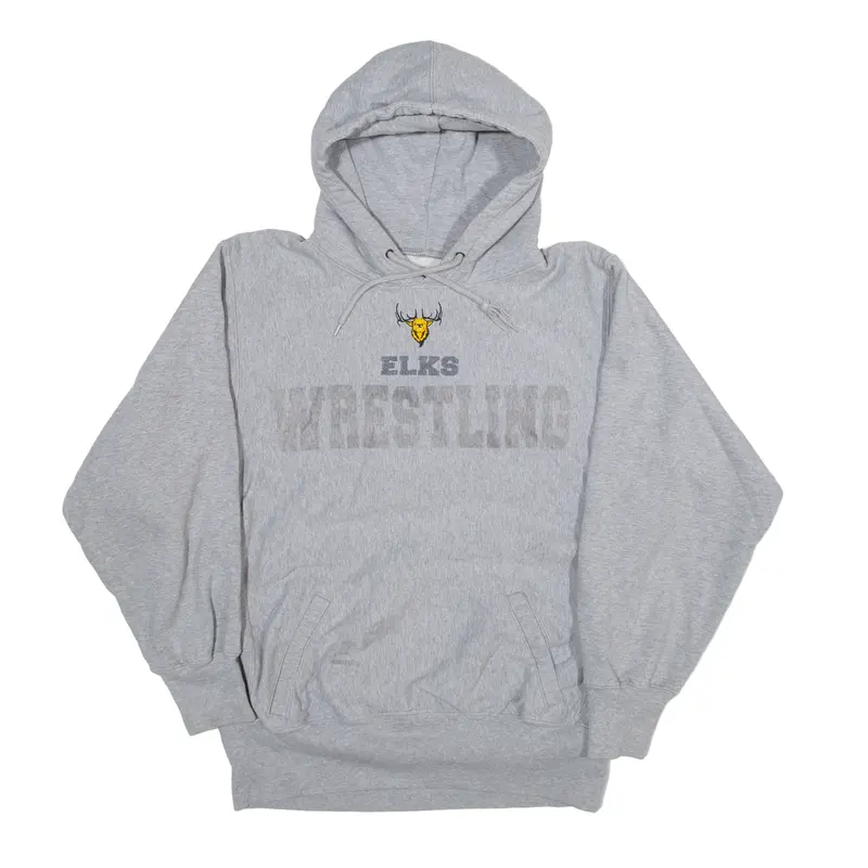 X-GRAIN Elks Wrestling Hoodie Grey Pullover Mens XS