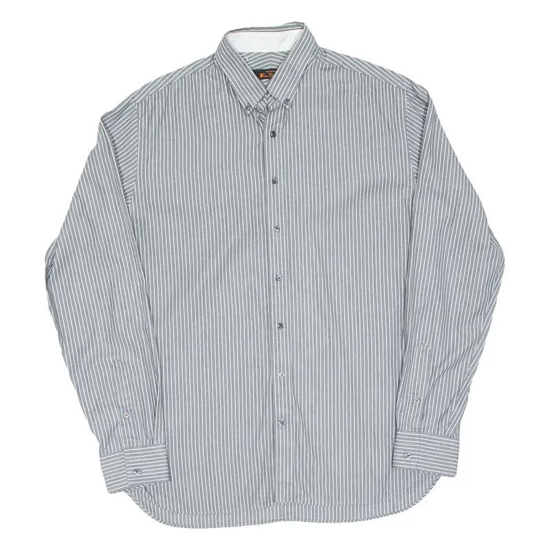 BEN SHERMAN Mens Shirt Grey Striped Long Sleeve M