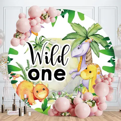 Aperturee Moon And Elephant Circle Happy Birthday Backdrop | Circle Background For Party | Round Backdrop Cover Diy | Circle ...