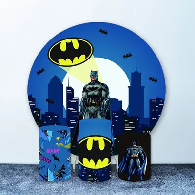 Aperturee Large Building And Superman Happy Birthday Round Backdrop Kit | Circle Party Backdrop | Round Backdrop Cover Diy | ...