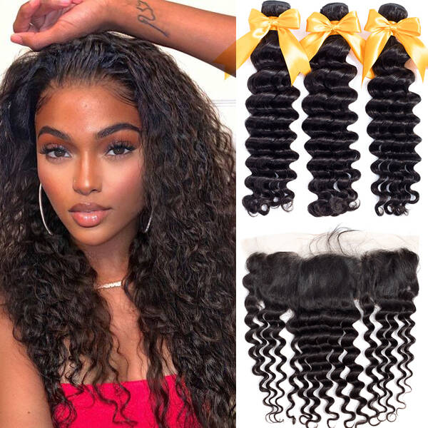 Loose Deep Wave Bundles With Frontal Human Hair Extensions / BGMGirl