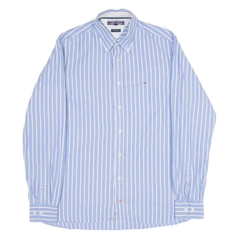 TOMMY HILFIGER Regular Fit Mens Shirt Blue Striped Long Sleeve M