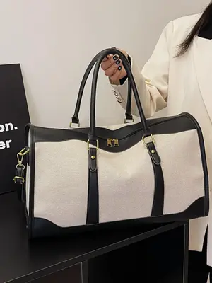 Father's Day Gifts, Summer 2025 Unisex Casual Colorblock Duffel Bag, Trendy Large Capacity Carry on Weekender Bag, Chic Retr...