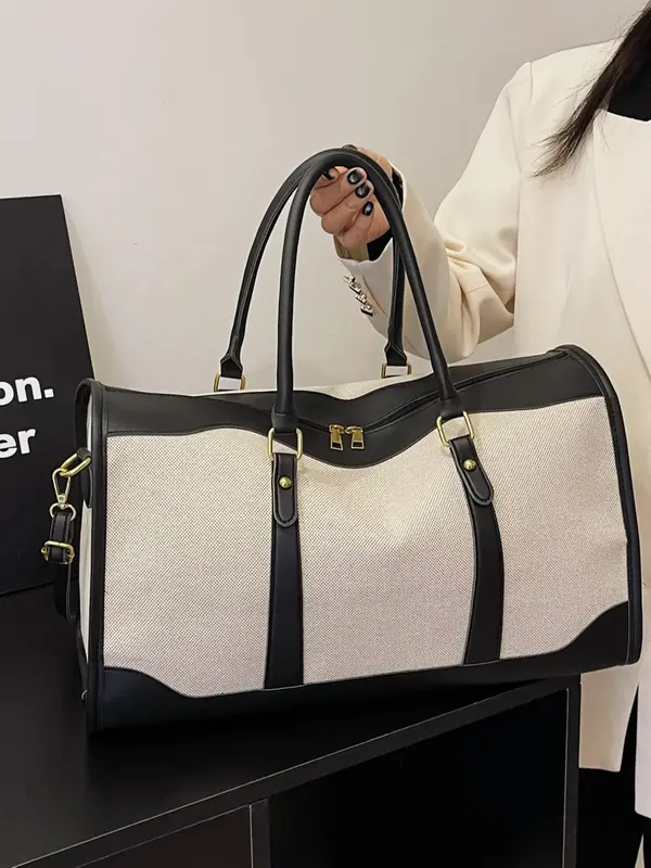 Father's Day Gifts, Summer 2025 Unisex Casual Colorblock Duffel Bag, Trendy Large Capacity Carry on Weekender Bag, Chic Retr...