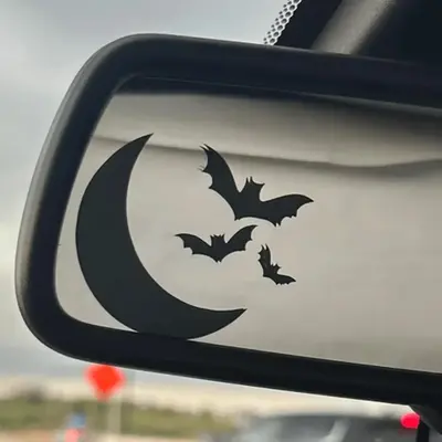 Moon & Bat Pattern Car Rearview Mirror Sticker, Multi-functional Vinyl Decal for Car Window Bumper Laptop Computer Decor, Ca...