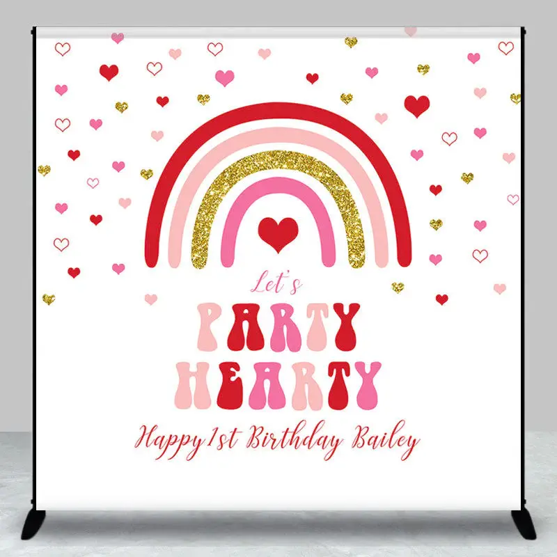 Lets Hearty Rainbow Custom 1st Birthday Backdrop - Aperturee