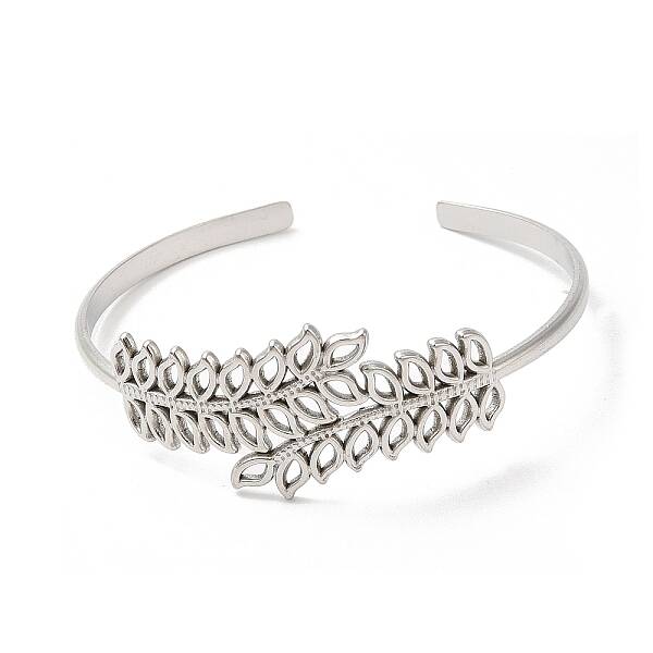 Non-Tarnish 304 Stainless Steel Leaf Open Cuff Bangles