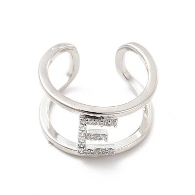 Clear Cubic Zirconia Initial Letter Open Cuff Ring