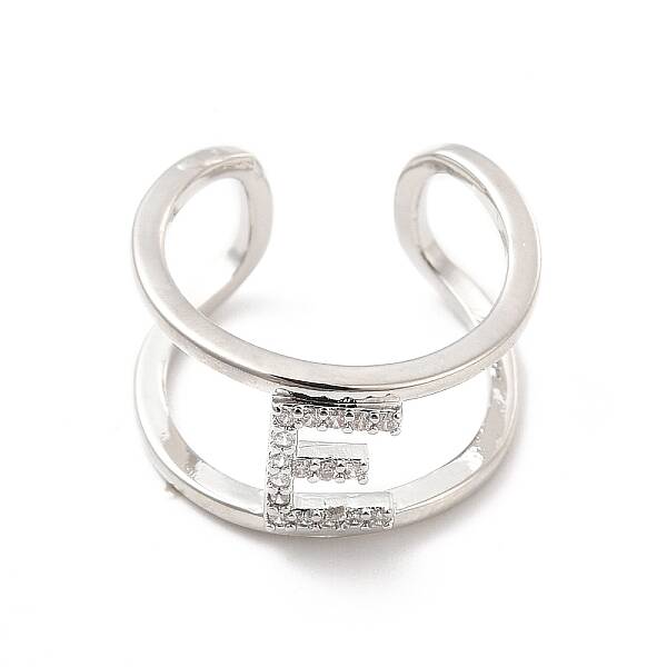 Clear Cubic Zirconia Initial Letter Open Cuff Ring