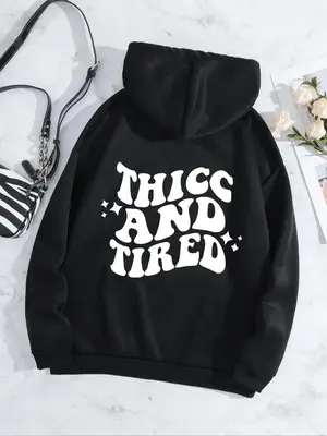 Women's Spring Cartoon Letter Print Pocket Drawstring Hoodie, Fashion Casual Drop Shoulder Long Sleeve Hooded Sweatshirt for...