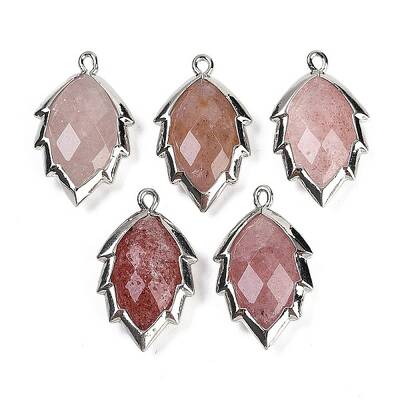 Natural Strawberry Quartz Faceted Leaf Pendants