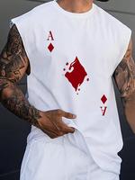 Men's Playing Card Print Round Neck Sleep Tank Top, Summer Clothes, Casual Soft Comfortable Back To School Regular Fit Sleev...