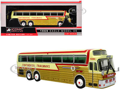 1969 Eagle Model 05 Coach Bus Golden Eagle - Continental Trailways Gold Metallic and Cream with Red Stripes Limited Edition t...