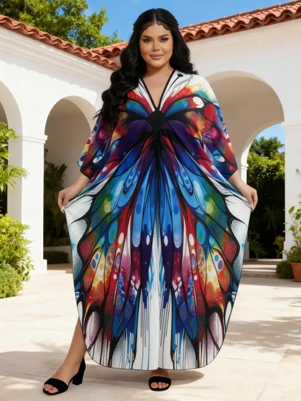 EDOLYNSA plus size Kaftan Dresses for Women printing Moo Moo Dress muumuu caftan beach dress lightweight swimsuit cover-...