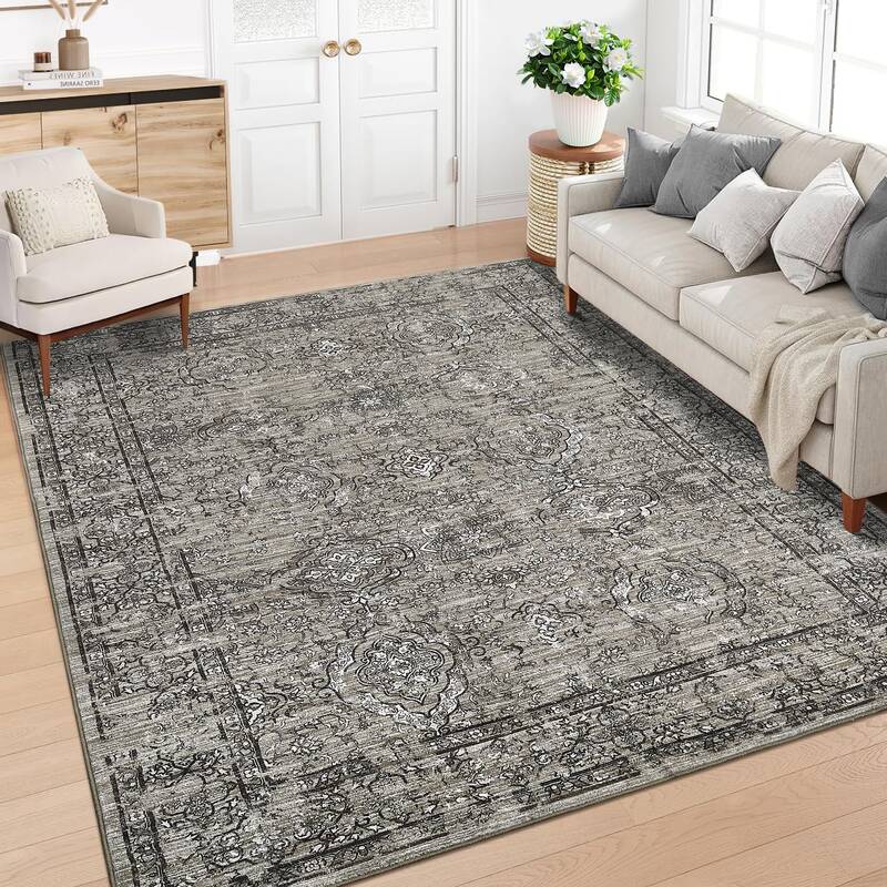 Garvee Washable Rug 9x12 Area Rug for Bedroom Vintage Living Room Rug Non Slip Large Rug Soft Non Shedding Throw Rugs Stain R...