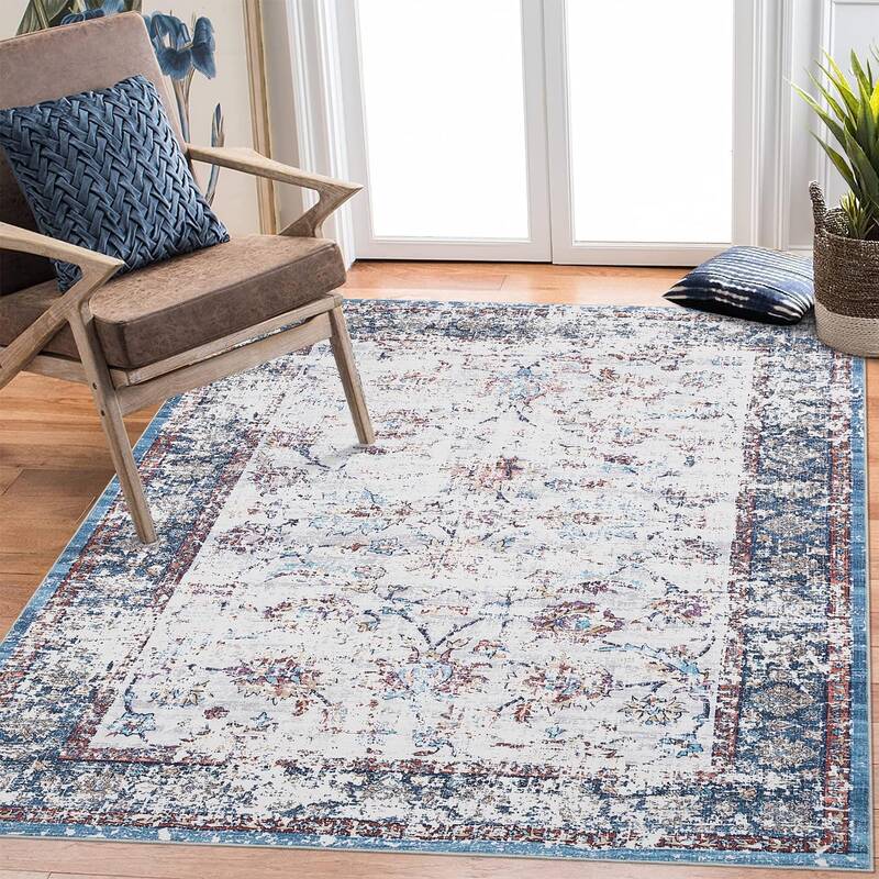 Garvee Washable Rug 5x7 Living Room Rug Non Slip Washable Rug Low Pile Vintage Area Rug Non Shedding Indoor Soft Floor Carpet...