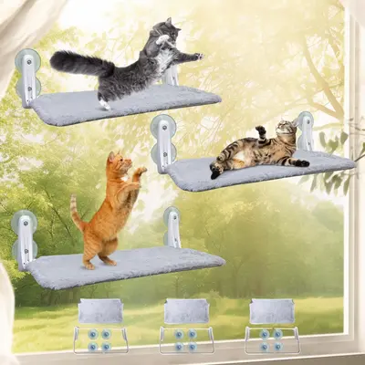 Sturdy Cat Window Perch Foldable Cat Hammock for Window, 4 Strong Suction Cup, Support up to 40lbs, Machine Washable