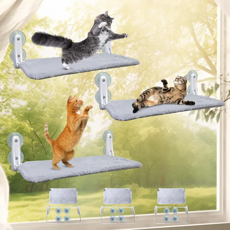 Sturdy Cat Window Perch Foldable Cat Hammock for Window, 4 Strong Suction Cup, Support up to 40lbs, Machine Washable