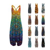 Baggy Hippie Overalls2025 Summer New Printed Sleeveless Loose Design Knitted Spun Cotton Overalls