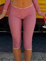 Women's Gingham Print Split Hem Capri Pants, Chic Casual Comfy Breathable Trousers for Summer, Fashion Women's Bottoms for D...