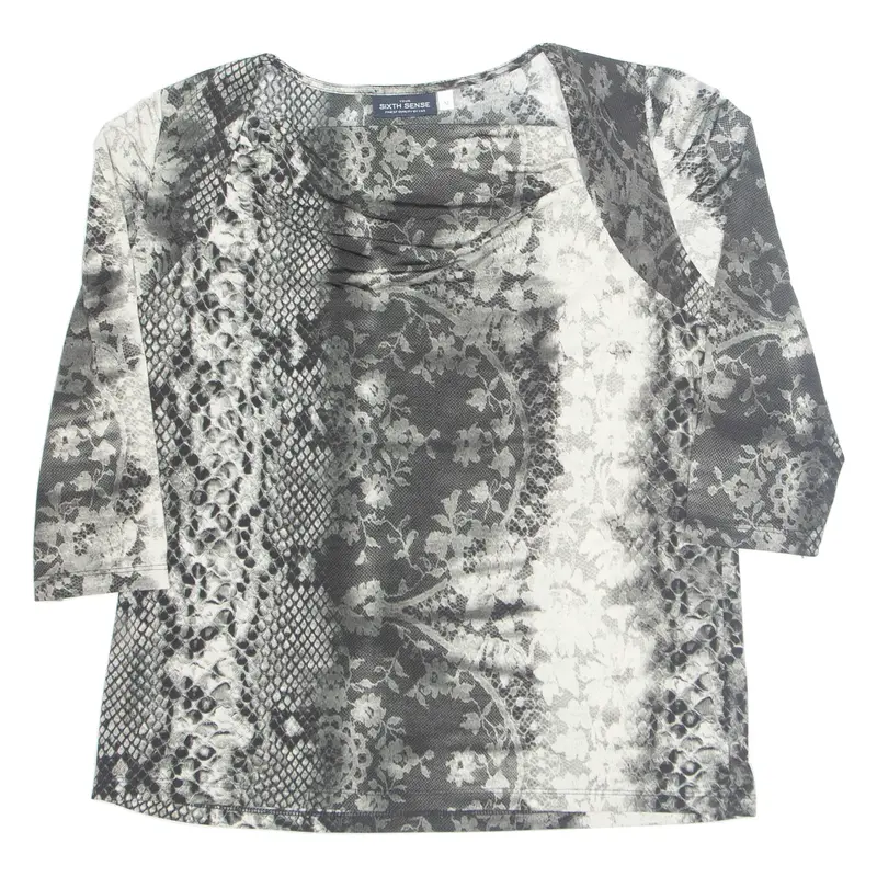 YOUR SIXTH SENSE Womens Printed Blouse Black Long Sleeve Crazy Pattern M
