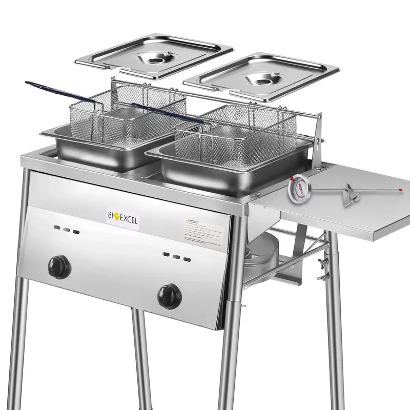 Bioexcel CSA Approved Outdoor propane Deep Fryer with 2 Stainless Steel Baskets, double burners commercial cooker, best for o...