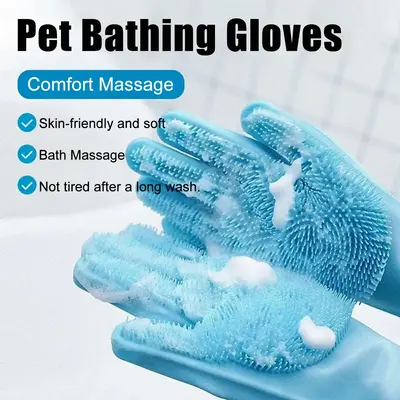 2 in 1 Pet Bath Glove, 2 Counts/set Silicone Pet BathMassage Gloves, Multi-use Pet Bath Accessories forDogs & Cats, Grooming ...