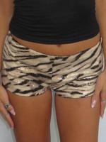 Women's Zebra Stripe Print Sparkle Sequins Shorts, Casual Comfy Breathable Skinny Shorts for Daily Wear, Ladies Bottoms for S...