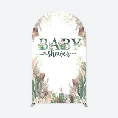 Aperturee Boho Cactus Baby Shower Double Sided Arch Backdrop | Round Arch Backdrop Cover | Custom Arched Wall Covers | Diy Ro...