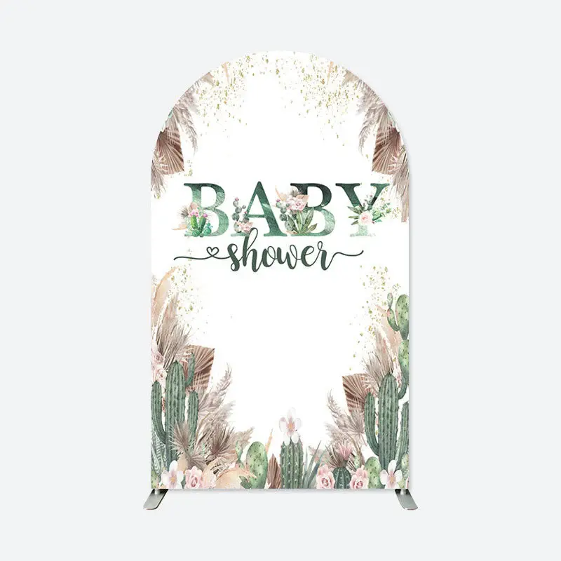 Aperturee Boho Cactus Baby Shower Double Sided Arch Backdrop | Round Arch Backdrop Cover | Custom Arched Wall Covers | Diy Ro...