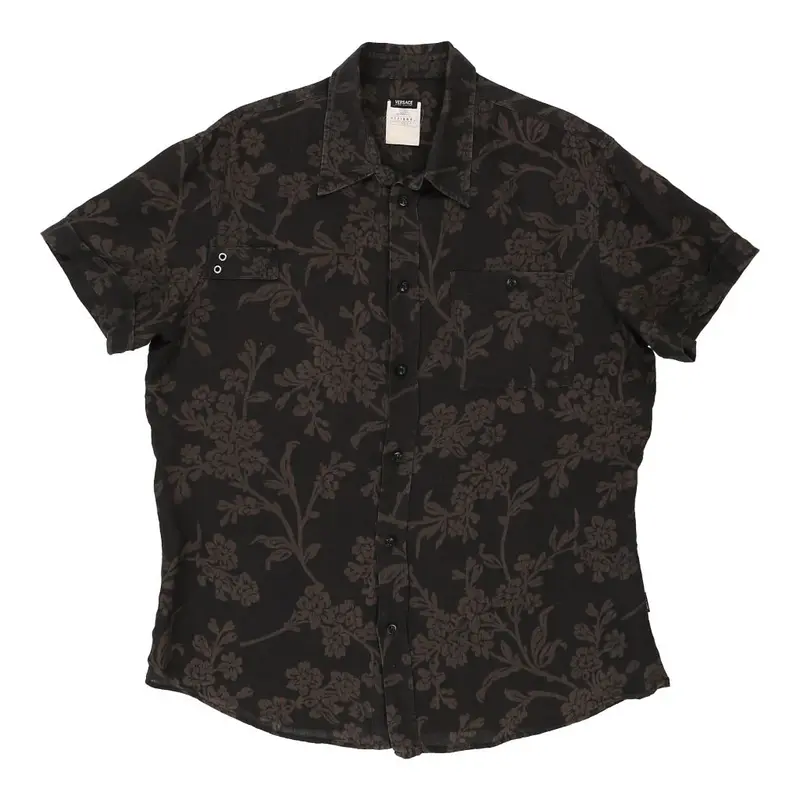 Versace Jeans Couture Floral Short Sleeve Shirt - 3XL Black Cotton