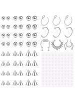 Fake Eyebrow Ring Fake Lip Labret Studs Replacement Balls Spike with Sticker, 2025 New Style Non-piercing Beaded Body Jewelry...