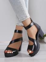 Women's Fashionable Solid Color Gladiator Sandals, Casual Comfortable Black Platform Sandals for Summer, Female All-match Hig...
