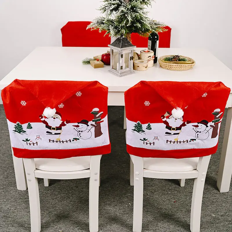 Claus Snowman Snow Scene Santa Hat Xmas Chair Cover - Aperturee