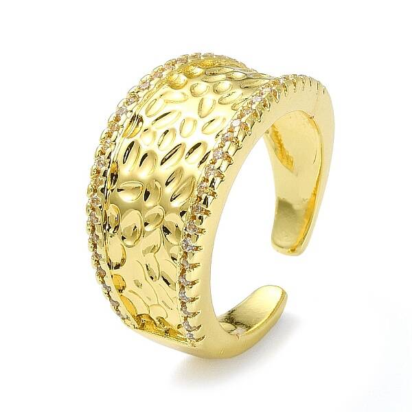 Textured Brass with Cubic Zirconia Open Cuff Ring