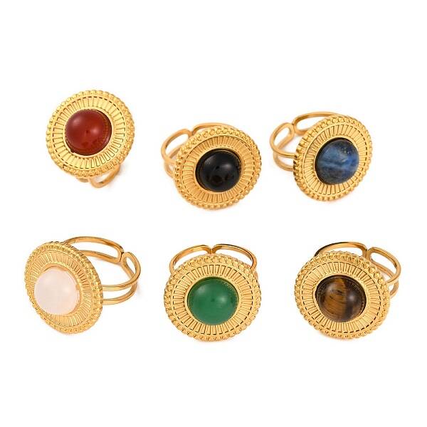 Flat Round Natural Mixed Stone Finger Rings