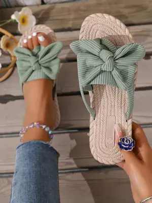 Women Fashionable Beach Flip Flops, Large Size Toe Ring Sandals For Outdoor Vacation