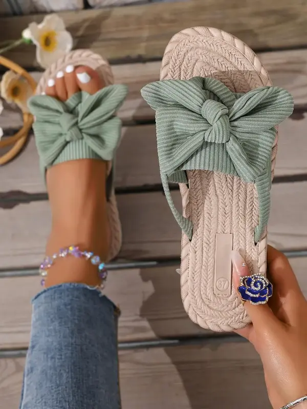 Women Fashionable Beach Flip Flops, Large Size Toe Ring Sandals For Outdoor Vacation