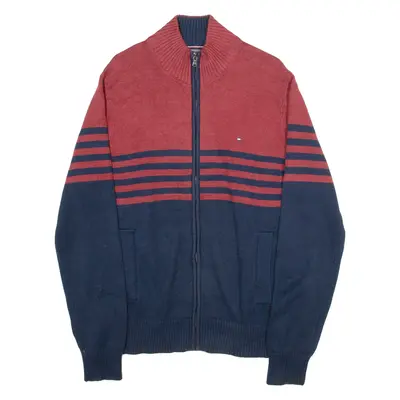 TOMMY HILFIGER Mens Cardigan Blue High Neck Tight Knit L